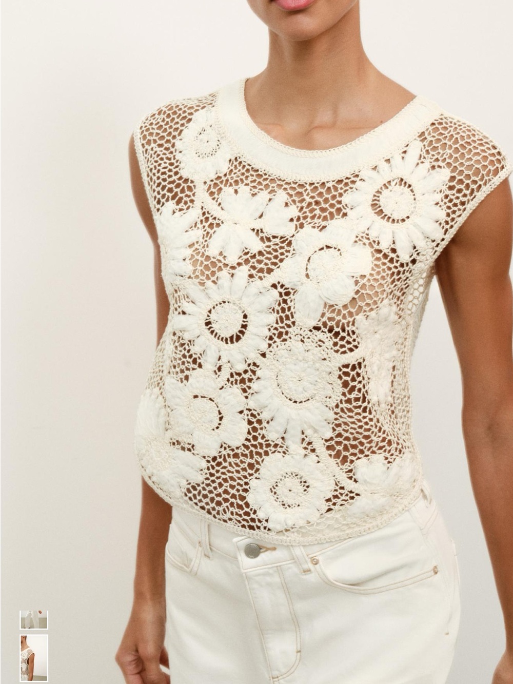 Zara Cream Crochet Floral Tank Top